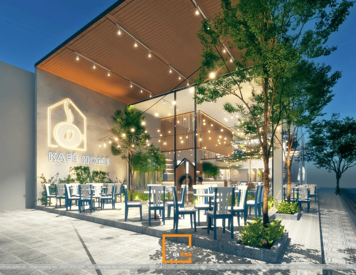 Quán cafe khung thép 2 tầng